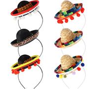 Lot de 6 mini chapeaux mexicains sombrero en paille mignons pour fête amusante, décorations sur le thème mexicain