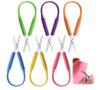 Lot de 6 mini ciseaux à boucle avec poignée à ouverture automatique pour enfants - Design adaptatif - Pour droitiers et gauchers - Prise en main facile - Pour la rentrée scolaire - Besoins spéciaux
