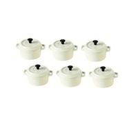 Lot de 6 Mini Cocottes Blanches Céramique Double Poignées avec Couvercle 13,5cm x 8cm Contenance Moule 200ml