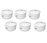 Lot de 6 Mini Cocottes Blanches Céramique Double Poignées avec Couvercle 13,5cm x 8cm Contenance Moule 200ml Ramequin Résistant Haute Température Four pour Petits Plats (Blanc, Lot de 6) …