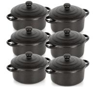Lot de 6 mini cocottes en porcelaine avec couvercle Noir 150 ml
