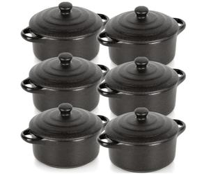 Lot de 6 mini cocottes en porcelaine avec couvercle Noir 150 ml