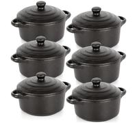 Lot de 6 mini cocottes en porcelaine avec couvercle Noir 300 ml