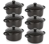Lot de 6 mini cocottes en porcelaine avec couvercle Noir 450 ml