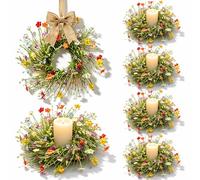 Lot de 6 mini couronnes de fleurs sauvages artificielles colorées pour le printemps, l'été, les centres de table, les centres de table, les portes, les armoires et les fenêtres