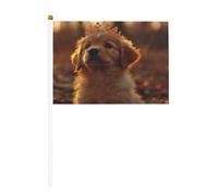 Lot de 6 mini drapeaux « A dog under the sunset » - Durable - 14 x 21 cm - Petits drapeaux sur bâtons pour extérieur, cour et jardin