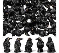 Lot de 6 mini figurines d'Halloween en résine réalistes en forme de corbeau - Sculptures gothiques d'oiseaux noirs - Décoration d'Halloween, de maison, de jardin, de porche, d'ornements d'animaux en
