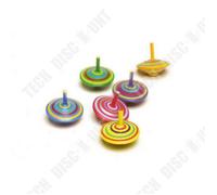 Lot De 6 Mini Gyros En Bois/ Jouets Toupies Colorés Avec Lignes Et Motifs Colorés/ Mini Spins