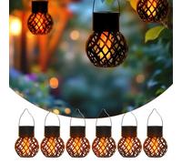 Lot de 6 mini lanternes solaires suspendues - 9 x 7 cm - Effet flamme - Petits spots LED à suspendre - Éclairage décoratif de jardin - Lanterne solaire - Lampe suspendue