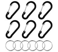 Lot de 6 mini mousquetons en forme de D pour le camping, la pêche, la randonnée ou les voyages Noir 5 cm