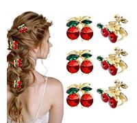 Lot de 6 mini pinces à cheveux en forme de cerise, accessoires pour cheveux en forme de cerise, accessoires pour cheveux avec strass, pinces à cheveux décoratives kitsch, ressorts métalliques sans