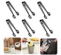 Lot de 6 mini pinces de service en acier inoxydable pour servir des aliments, mini pinces à sucre pour charcuterie, apéritifs, desserts, petites pinces à bonbons danoises (rose-noir)