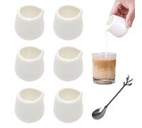 Lot de 6 Mini Pot à Lait en Porcelaine Blanc 50 ml, Pichet Céramique Lait, Petits Pots à Sauce Blancs avec Cuillère pour Lait, Café, Sauce, Crème, Pichet et Serveur de Sirop