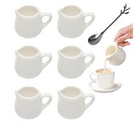Lot de 6 Mini Pot à Lait en Porcelaine Blanc 50 ml, Pichet Céramique Lait, Petits Pots à Sauce Blancs avec Cuillère pour Lait, Café, Sauce, Crème, Pichet et Serveur de Sirop