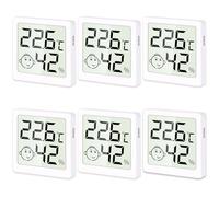 Lot de 6 mini thermomètres hygromètres d'intérieur - Thermomètre numérique avec affichage smiley - Température et humidité - Pour chambre de bébé, salon, bureau, serre, bureau