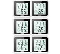 Lot de 6 mini thermomètres hygromètres numériques d'intérieur - Mesure de la température et de l'humidité - Affichage du confort et des smileys - À poser ou à coller - Pour salon, bureau, chambre de