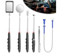 Lot de 6 miroirs d'inspection escamotables - Miroir télescopique - Outil magnétique télescopique avec lampe LED - Miroir d'inspection carré rond - Poignée télescopique rotative à 360°