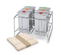Lot de 6 moules à glace réutilisables en acier inoxydable avec 50 bâtonnets de bois - Moule à popsicles avec support métal - DIY Moule à glace