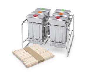 Lot de 6 moules à glace réutilisables en acier inoxydable avec 50 bâtonnets de bois - Moule à popsicles avec support métal - DIY Moule à glace