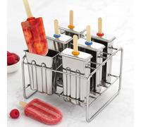 Lot de 6 moules à glace réutilisables en acier inoxydable avec support | Passe au lave-vaisselle, au congélateur, métal durable, sans BPA