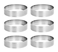 Lot de 6 moules à tarte perforés en acier inoxydable - 8 cm - Anneaux à tarte ronds en métal - Pour muffins, gâteaux, cookies