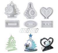 Lot de 6 moules de Noël en silicone pour la fabrication de résine - Réutilisables avec socle - Flocons de neige - Décoration de cadre photo - Pour femmes et hommes - Intérieur de chambre à coucher