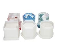 Lot de 6 moules en forme de pot de fleurs à monter soi-même, hexagone, cube et cylindre en résine, 3 moules en silicone, rond, carré, hexagon, moules en silicone carrés, moules à pots de fleurs, moules à crayons