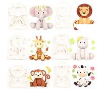 Lot de 6 moules en silicone en forme d'animaux de la jungle ou de safari assis pour résine époxy décoration de gâteau pendentif porte-clés topping éléphant lion girafe hippopotame singe zèbre 6-9 cm