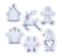 Lot de 6 moules en silicone sur le thème de Noël, sapin de Noël, cerf, nain, flocon de neige, bonhomme de neige pour résine époxy, fournitures de fête de vacances