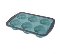 Lot de 6 muffins en silicone avec cadre en métal renforcé, non pour un démoulage facile, design pliable pour économiser de l'espace, convient pour une utilisation au four (bleu)
