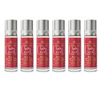 Lot de 6 Muscs Parfum RASHA Al Rehab 6 ml aux Notes Fraîches Florales Vanillées Boisées Sans Alcool - Huile Parfumée Orientale Femme & Homme
