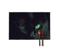 Lot de 6 napperons en forme de chat noir et yeux verts, résistants à la chaleur, antidérapants pour décoration de table de salle à manger, intérieur/extérieur, 30,5 x 45,7 cm