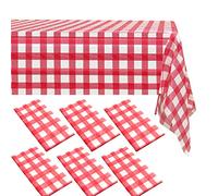 Lot de 6 nappes à carreaux vichy rouges | 137,2 x 274,3 cm | Nappe jetable en plastique rouge et blanc | Nappe de fête pour événements spéciaux