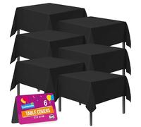 Lot de 6 nappes noires de fête | 121 x 121 cm en plastique noir pour Halloween | Nappe noire jetable pour fêtes