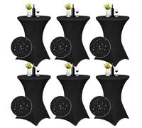 Lot de 6 nappes rondes à coins carrés extensibles en élasthanne - 80 x 110 cm - Noir - Résistante à l'eau - Pour bar, mariage, cocktail, fête, banquet (noir)