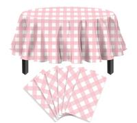 Lot de 6 nappes Rondes Roses et Blanches à Carreaux Classiques - Décorations de fête pour extérieur et intérieur - pour Pique-Nique, Barbecue, fêtes de Fin d'année, 213,4 cm