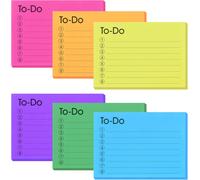 Lot De 6 Notes Adhésives Pour Liste De Choses À Faire,300 Feuilles Autocollantes À Faire Avec Ligne Couleurs Adhésives Bloc-Notes En Vrac Pour La Maison Le Bureau10,2 X 7,1 Cm