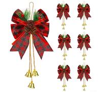 Lot de 6 nœuds à carreaux de buffle de Noël avec pommes de pin et clochettes pour décorer des cadeaux, couronnes, tables et fêtes de fin d'année