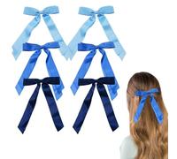 Lot de 6 nœuds bleus pour cheveux pour femmes et filles, nœuds bleus en ruban pour cheveux avec pinces crocodiles en métal et queue longue