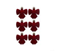 Lot de 6 nœuds rouges floqués pour décoration d'arbre de Noël