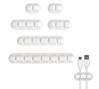 Lot de 6 Organisateurs Rangement Chargeur et Cable - Clips Cable Porte Cable Autocollants Blancs | Support Câble Bureau, TV, Maison | Fixation Forte & Amovible | 5 Tailles pour USB, Lightning, USB-C
