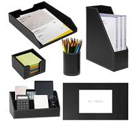 Lot de 6 organiseurs de bureau en cuir avec bloc-notes,plateau à papier,porte-revues,pot à stylos,porte-notes,trieur de lettres,convient pour une utilisation personnelle et cadeau,noir