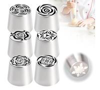 Lot de 6 ou 3 douilles russes extra larges en acier inoxydable pour décoration de gâteaux, glaçage, biscuits, desserts (6 pièces)