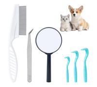 Lot de 6 outils anti-tiques indolores (S, M, L) et pince à épiler en acier inoxydable et peigne anti-poux et loupe pour chiens, chats et humains