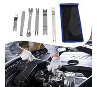 Lot de 6 outils de démontage de garnitures métalliques en acier inoxydable pour système audio de moulage de panneaux de portière de voiture avec sac de rangement en toile Noir