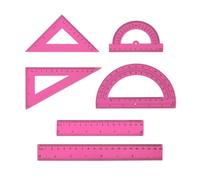 Lot de 6 outils de mathématiques avec règles en plastique transparent, rapporteurs et triangles pour géométrie et dessin technique (rose)