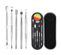 Lot de 6 outils de modelage - Outil de modelage - En acier inoxydable - Avec boîte en fer et récipient en silicone de 3 ml - Pour sculpture - Argenté