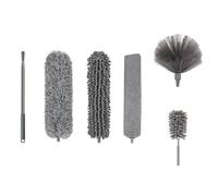 Lot de 6 outils de nettoyage en plumes extensible avec tête en microfibre, suceur plat pliable et brosse en toile d'araignée lavable, haut plafond