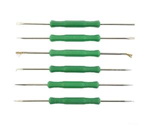 Lot de 6 outils de réparation de circuits imprimés avec aides à dessouder, y compris racloir, poinçon, brosse, fourchette, crochet et tige de poussée pour circuit imprimé