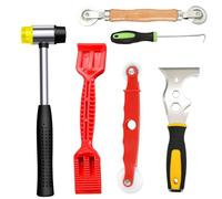 Lot de 6 outils de vitrage de fenêtre, outils de vitrage 16 en 1, grattoir en acier, ruban, marteau, rouleau de fenêtre, bande en caoutchouc, pelle, outil de retrait de cannelures, crochet pour